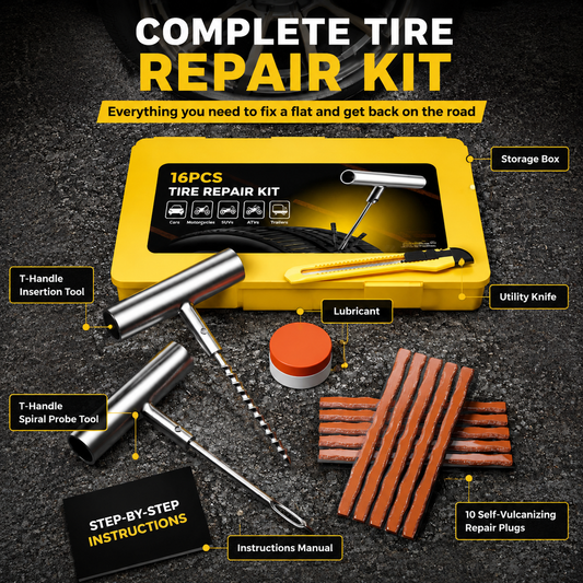 15-Piece Heavy-Duty Flat Tire Repair & Puncture Plug Kit