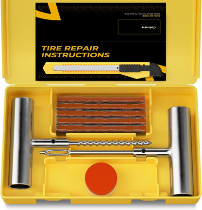 Flat Tire Repair Kit 15Pcs, Heavy Duty Tire Plug Kit to Fix Puncture | Tire Patch Kit with Portable Storage Case, Emergency Tool for Car, Motorcycle, ATV, UTV, RV, Trailer, Tractor, Jeep, and More