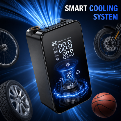Inflador de Ruedas Portátil 150 PSI | Compresor Digital 4500 mAh + Powerbank