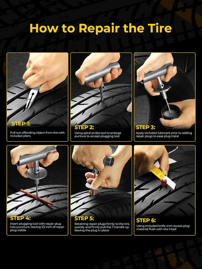 Flat Tire Repair Kit 15Pcs, Heavy Duty Tire Plug Kit to Fix Puncture | Tire Patch Kit with Portable Storage Case, Emergency Tool for Car, Motorcycle, ATV, UTV, RV, Trailer, Tractor, Jeep, and More