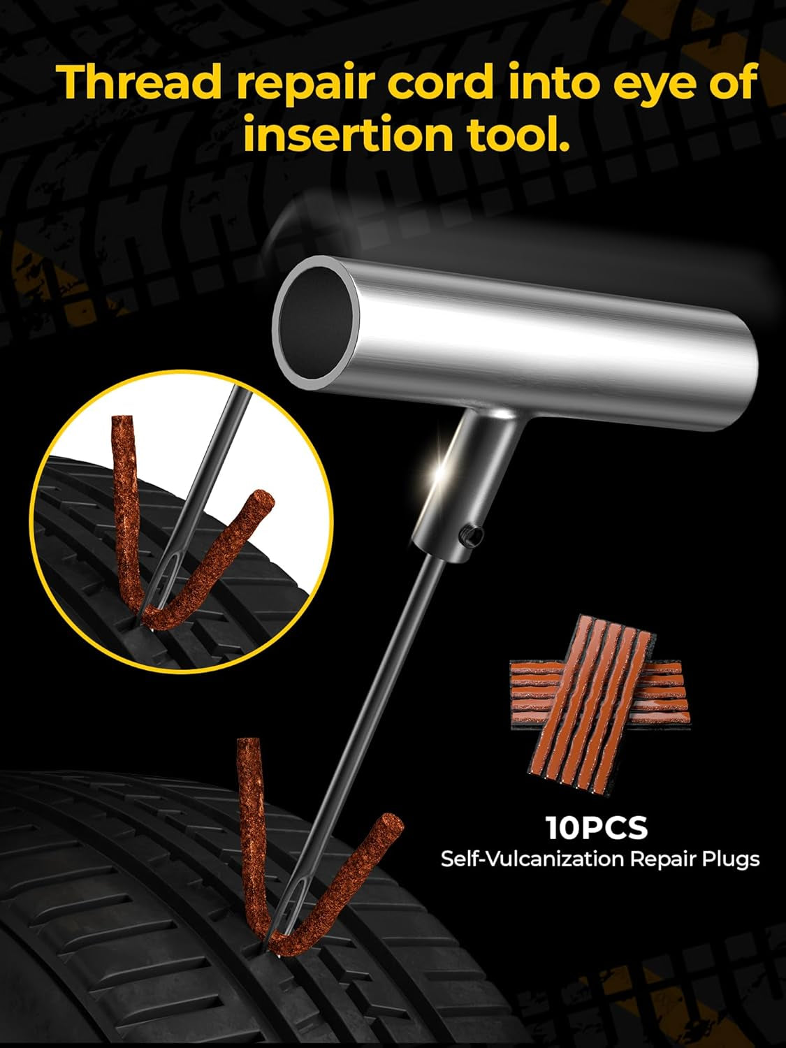 Flat Tire Repair Kit 15Pcs, Heavy Duty Tire Plug Kit to Fix Puncture | Tire Patch Kit with Portable Storage Case, Emergency Tool for Car, Motorcycle, ATV, UTV, RV, Trailer, Tractor, Jeep, and More