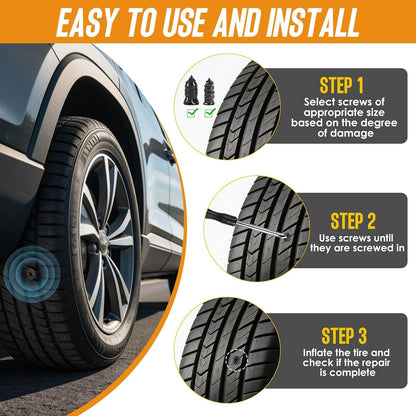 61 PCS Tire Repair Rubber Nail, Vacuum Tire Repair Kits Spiral Rubber Nails, Tire Screw Plug Fast Tool Self Service Tire Repair Nail for Car, Motorcycle, Truck, Tractor Tire Puncture Repair | Tire Repair Plugs Kit for Car, Motorcycle, Truck, Tractor No Glue Needed – Spiral Rubber Nails for Permanent Puncture Repair