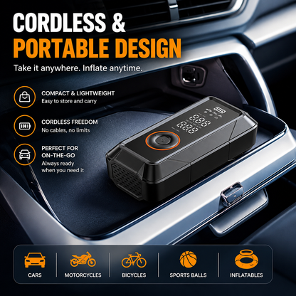 Ultra-Compact Cordless Portable Air Compressor & 150 PSI Digital Car Tire Inflator