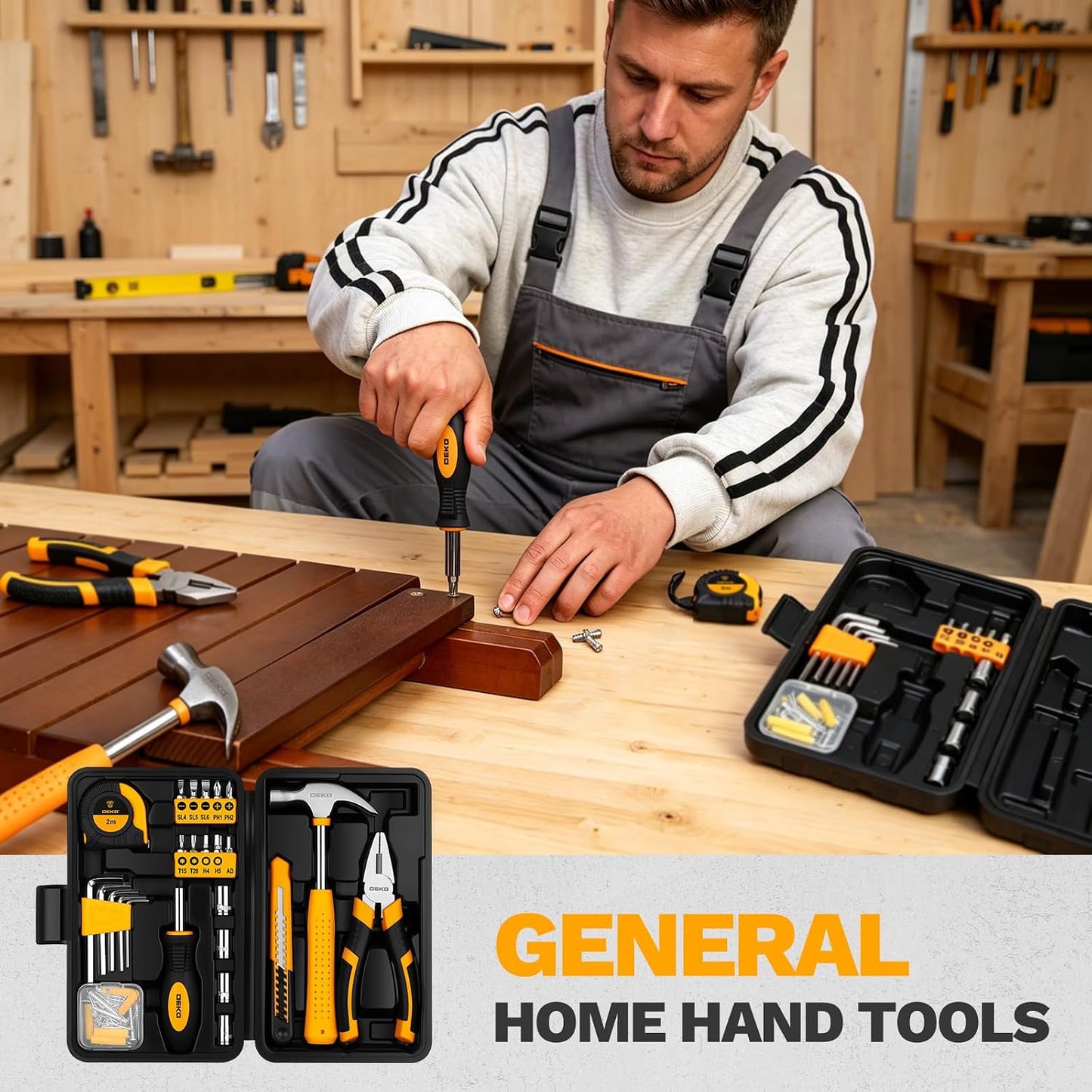 94 Piece Tool Set Household DIY Tool Kit for Men with Storage Toolbox, Small Basic Hand Tool Box Set for Home Repair, DIY, Apartment, Office, Orange