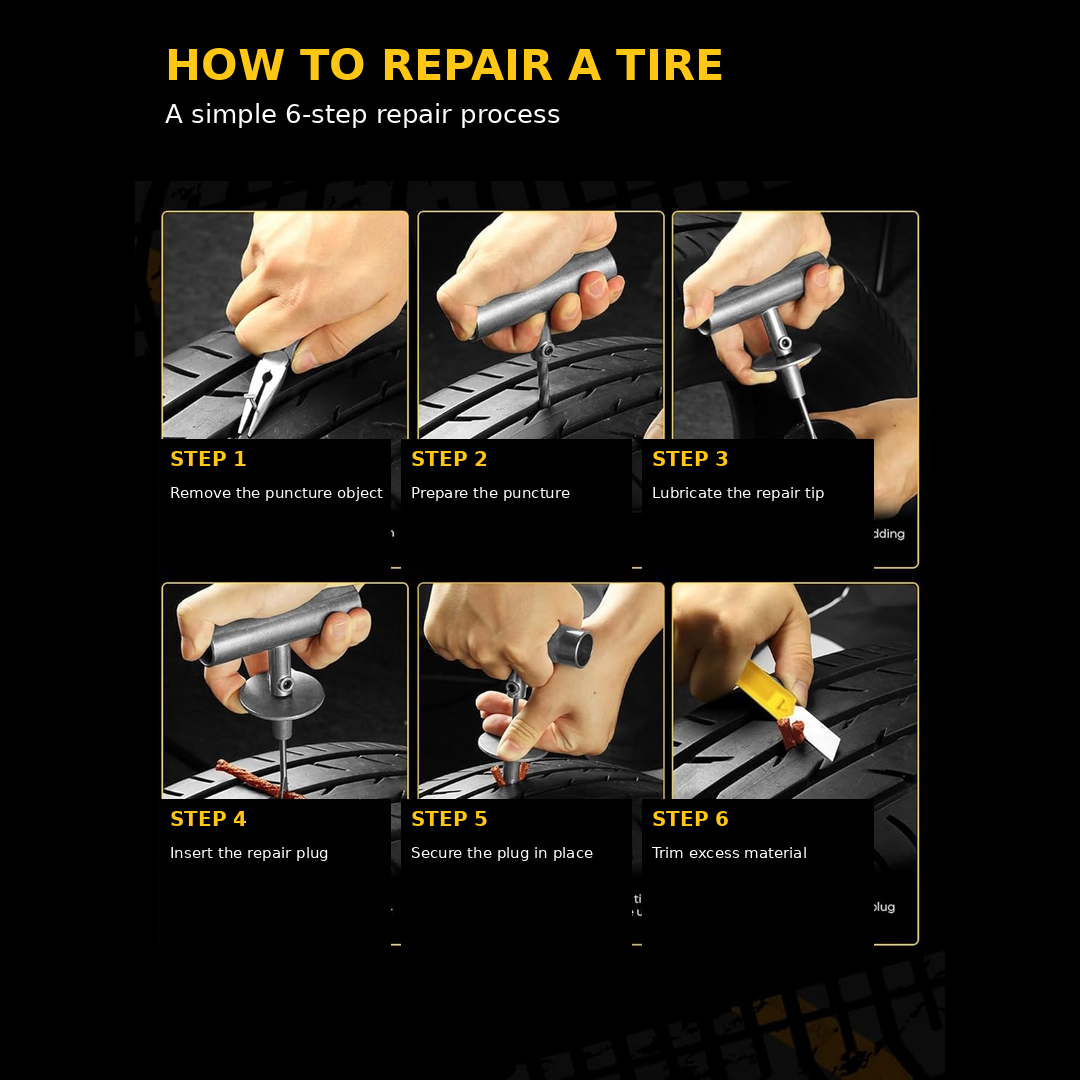 15-Piece Heavy-Duty Flat Tire Repair & Puncture Plug Kit