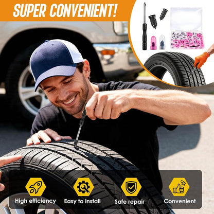 61 PCS Tire Repair Rubber Nail, Vacuum Tire Repair Kits Spiral Rubber Nails, Tire Screw Plug Fast Tool Self Service Tire Repair Nail for Car, Motorcycle, Truck, Tractor Tire Puncture Repair | Tire Repair Plugs Kit for Car, Motorcycle, Truck, Tractor No Glue Needed – Spiral Rubber Nails for Permanent Puncture Repair