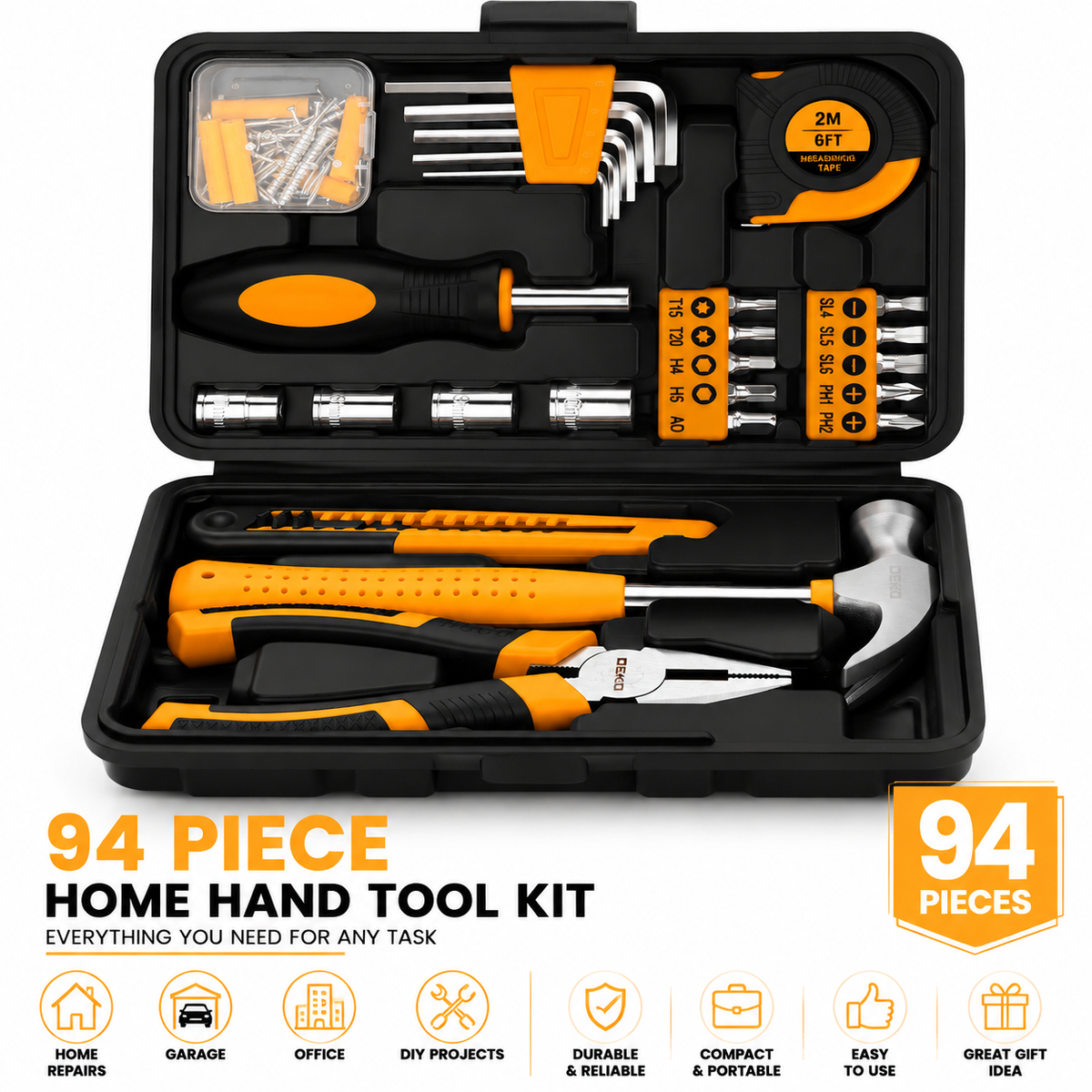 94-Piece Household DIY Tool Set with Storage Toolbox