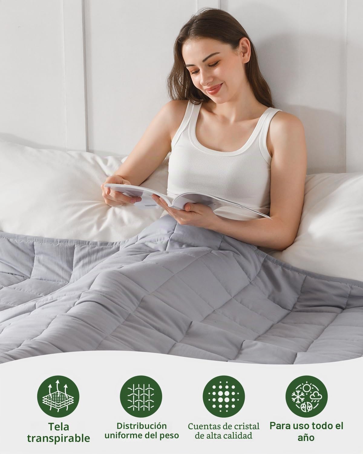 Manta Con Peso Para Adulto - 5,5 Kg - Manta Con Peso Transpirable - Material Suave Con Cuentas De Cristal Para Todas Las Estaciones - Para Sofá Cama - 120 X 180 Cm - Gris