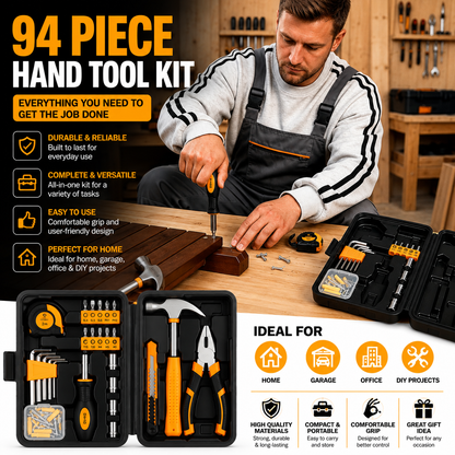 94-Piece Household DIY Tool Set with Storage Toolbox