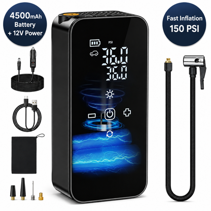Portable Tyre Inflator 150 PSI | Digital Compressor 4,500 mAh + Power Bank