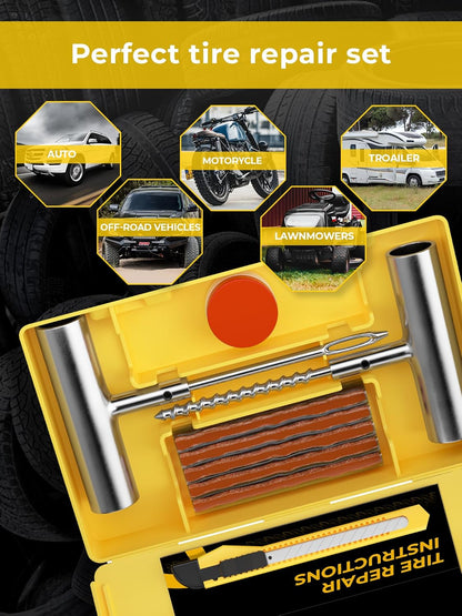 Flat Tire Repair Kit 15Pcs, Heavy Duty Tire Plug Kit to Fix Puncture | Tire Patch Kit with Portable Storage Case, Emergency Tool for Car, Motorcycle, ATV, UTV, RV, Trailer, Tractor, Jeep, and More