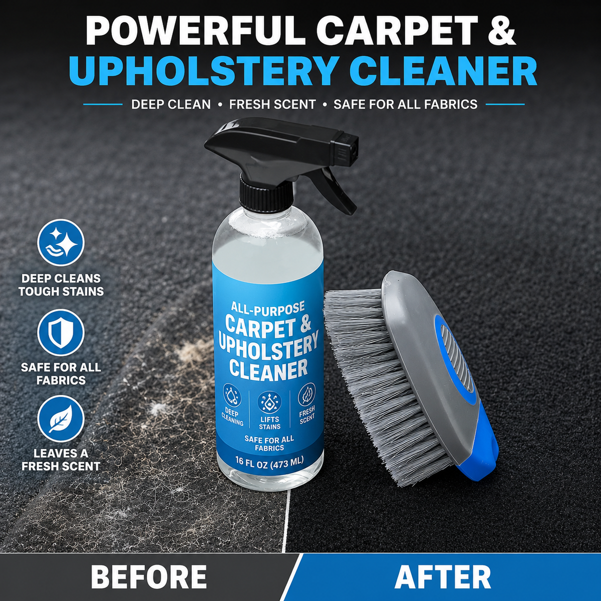Pro Car Carpet & Upholstery Stain Remover Kit with Scrubbing Brush