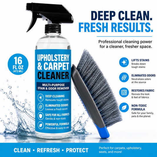 Pro Car Carpet & Upholstery Stain Remover Kit with Scrubbing Brush