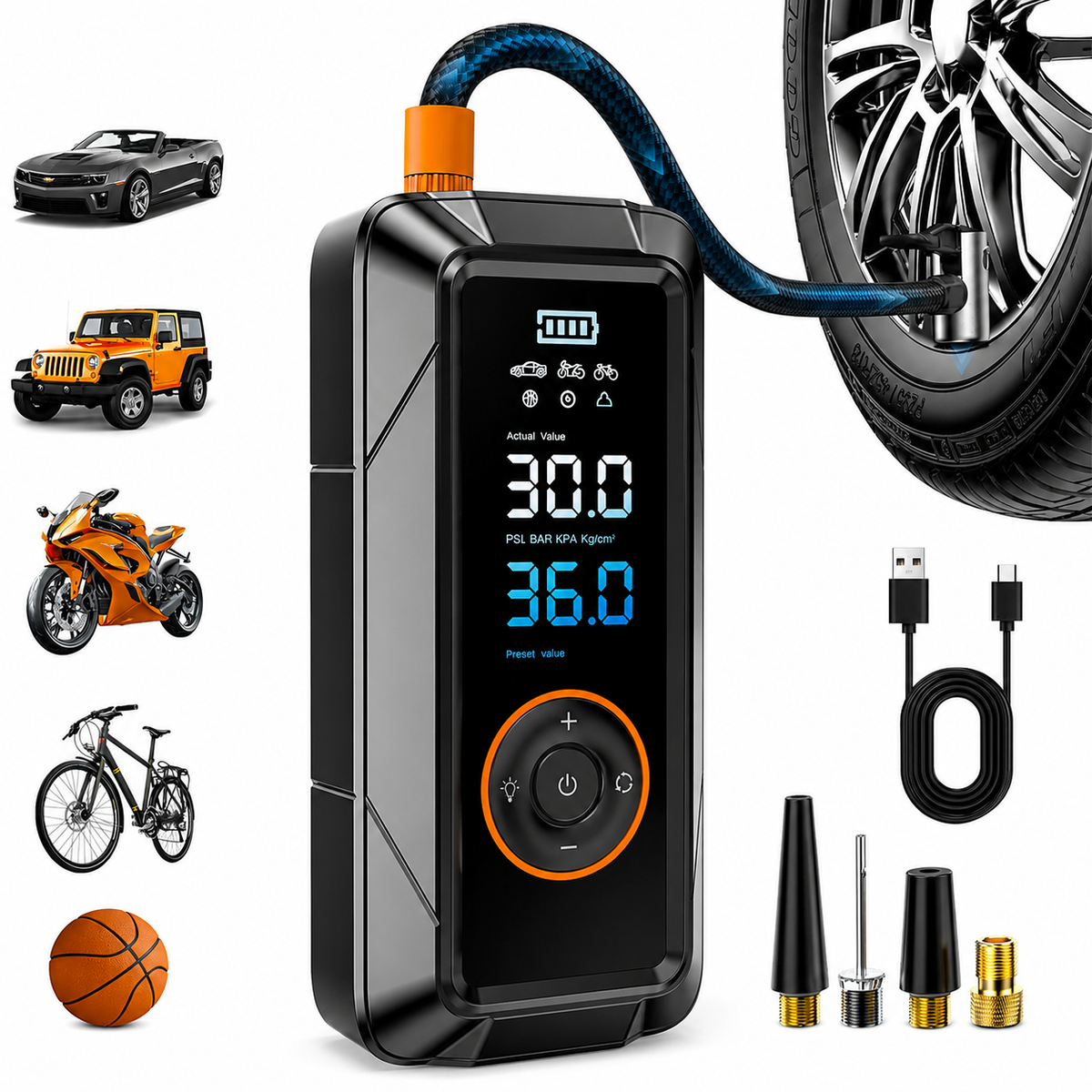 Ultra-Compact Cordless Portable Air Compressor & 150 PSI Digital Car Tire Inflator