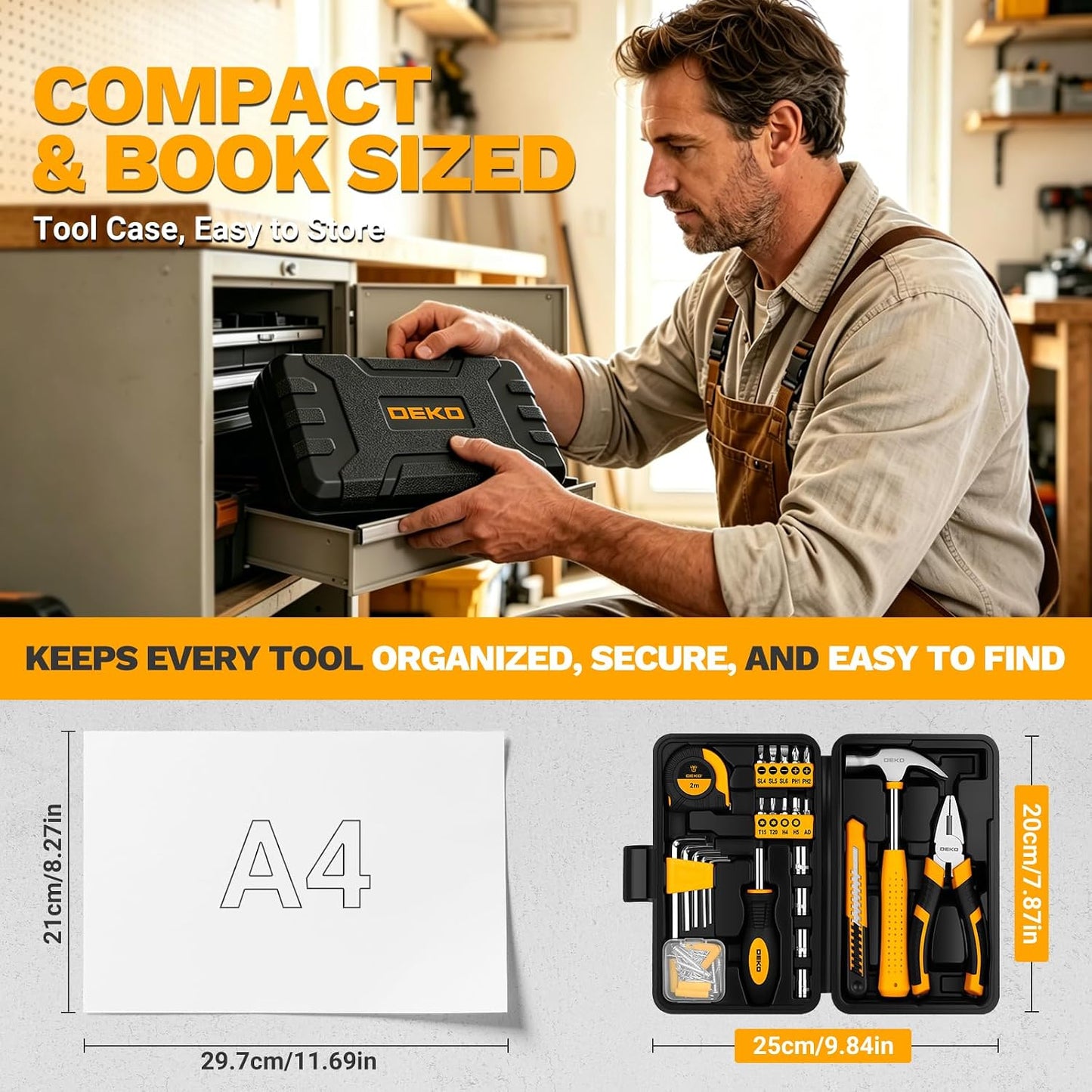 94 Piece Tool Set Household DIY Tool Kit for Men with Storage Toolbox, Small Basic Hand Tool Box Set for Home Repair, DIY, Apartment, Office, Orange