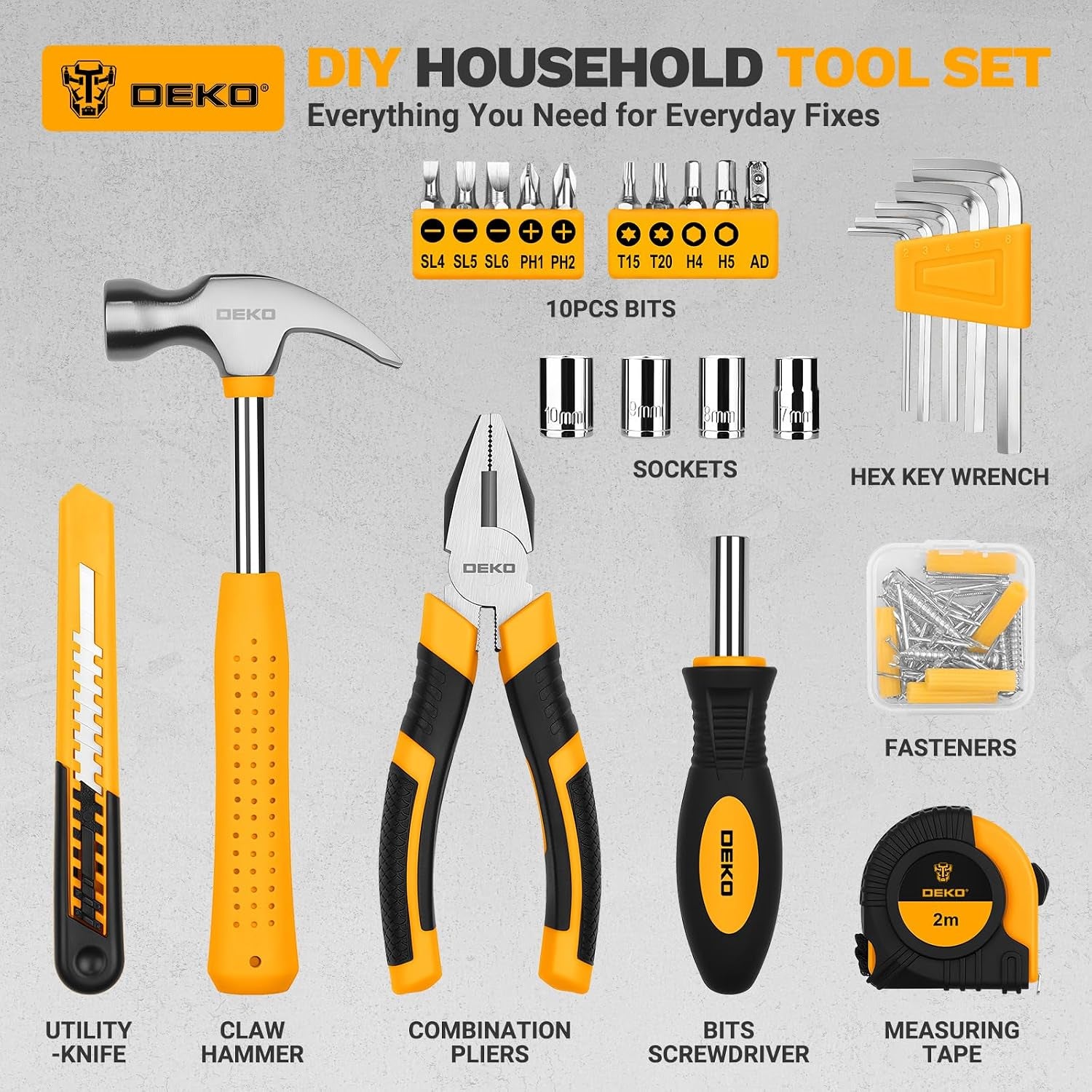 94 Piece Tool Set Household DIY Tool Kit for Men with Storage Toolbox, Small Basic Hand Tool Box Set for Home Repair, DIY, Apartment, Office, Orange