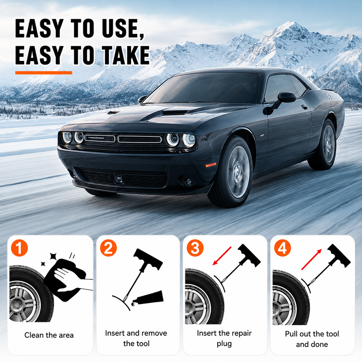 14-Piece Emergency Flat Tire Repair Kit for Cars & Motorcycles