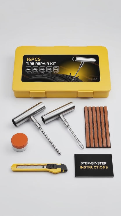 15-Piece Heavy-Duty Flat Tire Repair & Puncture Plug Kit